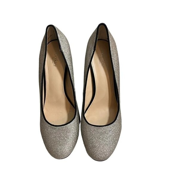 Botkier Anthropologie heels 8 silver glitter Valentina round toe chunky heel - Picture 2 of 8
